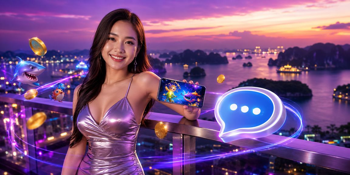 Người chơi trải nghiệm bắn cá trên di động tại Hạ Long Bay về đêm