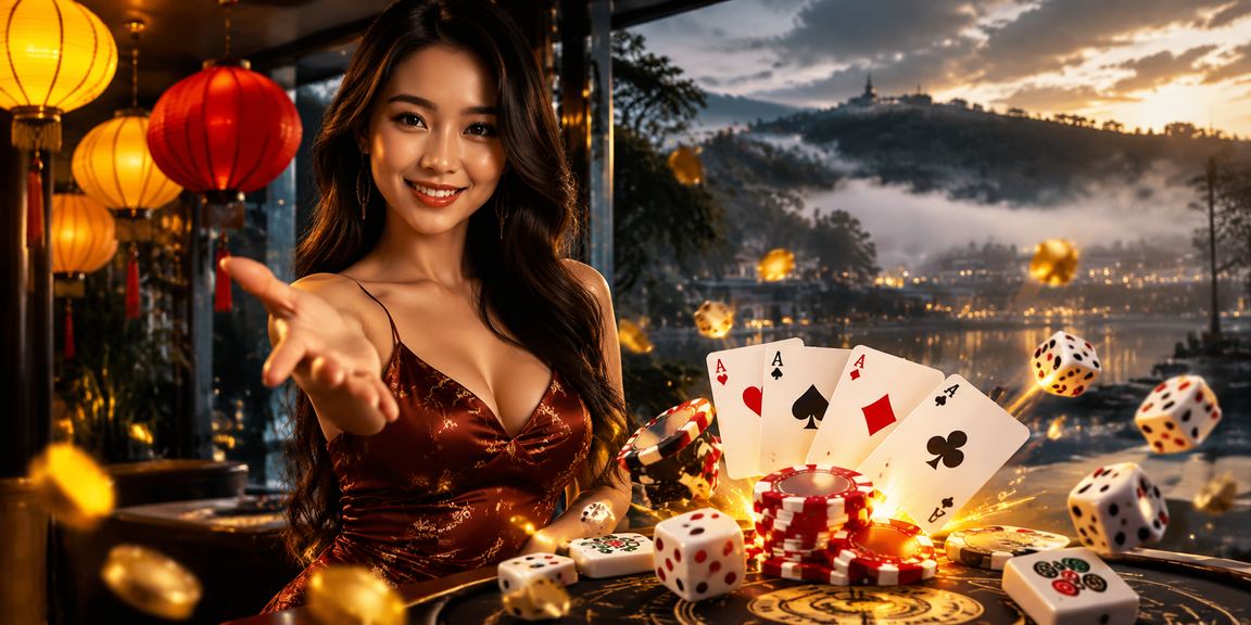 Người dùng Hội An chơi bài trực tuyến trên điện thoại trong không gian đèn lồng